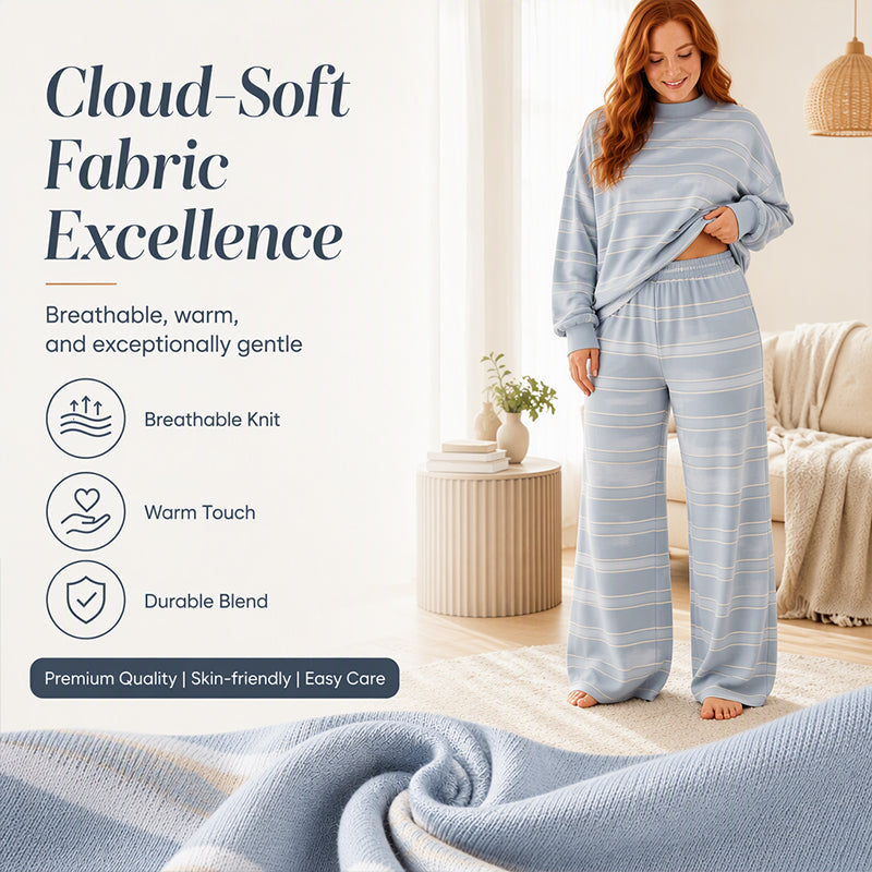 Striped Mock Neck & Wide-Leg — Women’s Top & Pants Set 👚👖