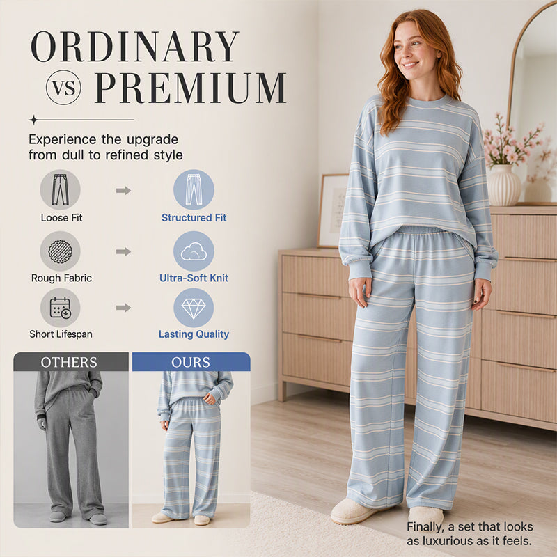 Striped Mock Neck & Wide-Leg — Women’s Top & Pants Set 👚👖