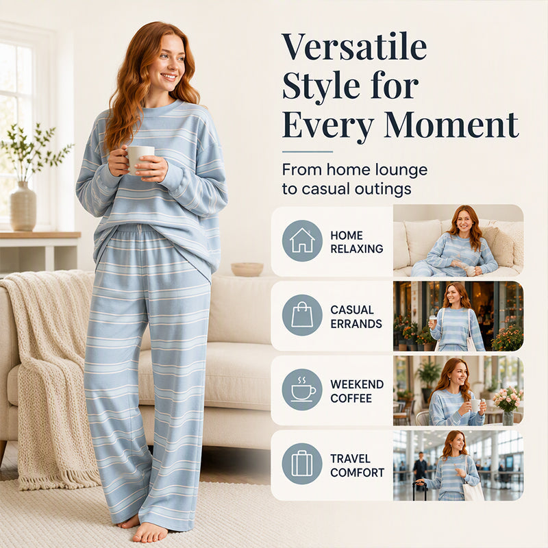 Striped Mock Neck & Wide-Leg — Women’s Top & Pants Set 👚👖