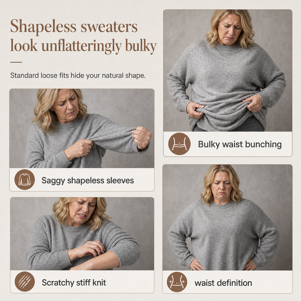 Women's Loose Knit Jumper — Batwing Sleeves, Side Ruched 🧥