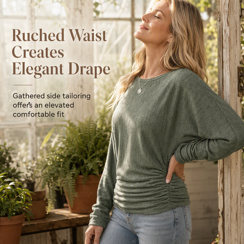 Women's Loose Knit Jumper — Batwing Sleeves, Side Ruched 🧥