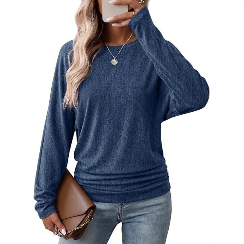 Women's Loose Knit Jumper — Batwing Sleeves, Side Ruched 🧥