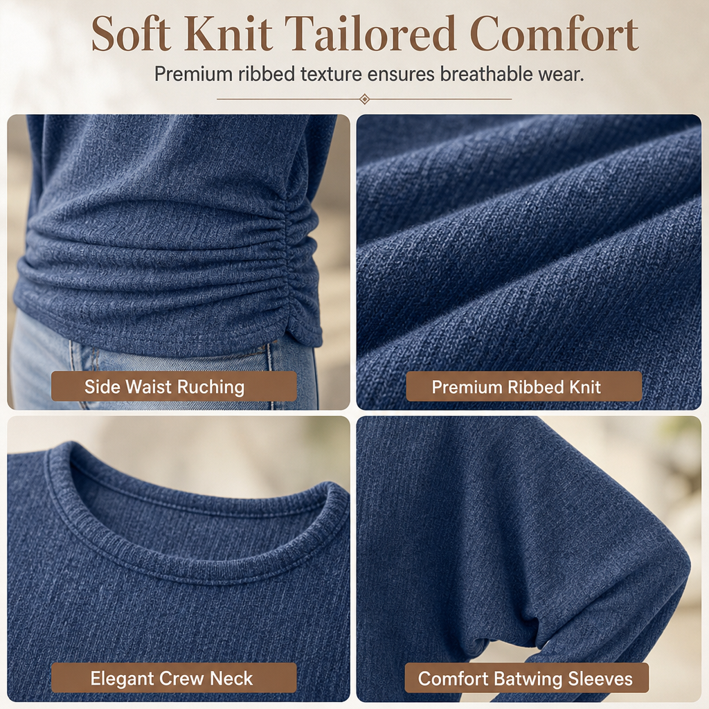 Women's Loose Knit Jumper — Batwing Sleeves, Side Ruched 🧥