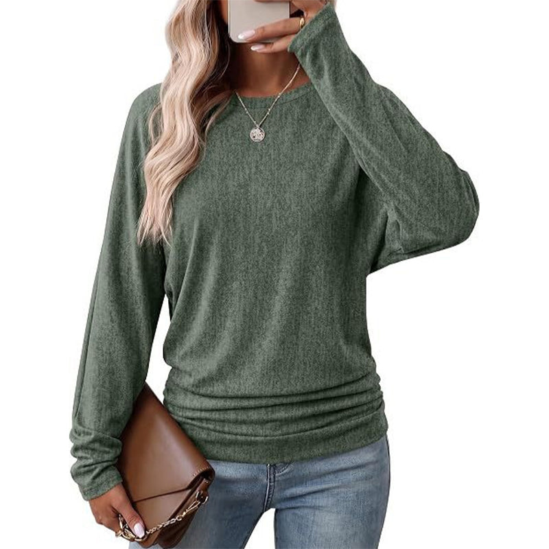 Women's Loose Knit Jumper — Batwing Sleeves, Side Ruched 🧥