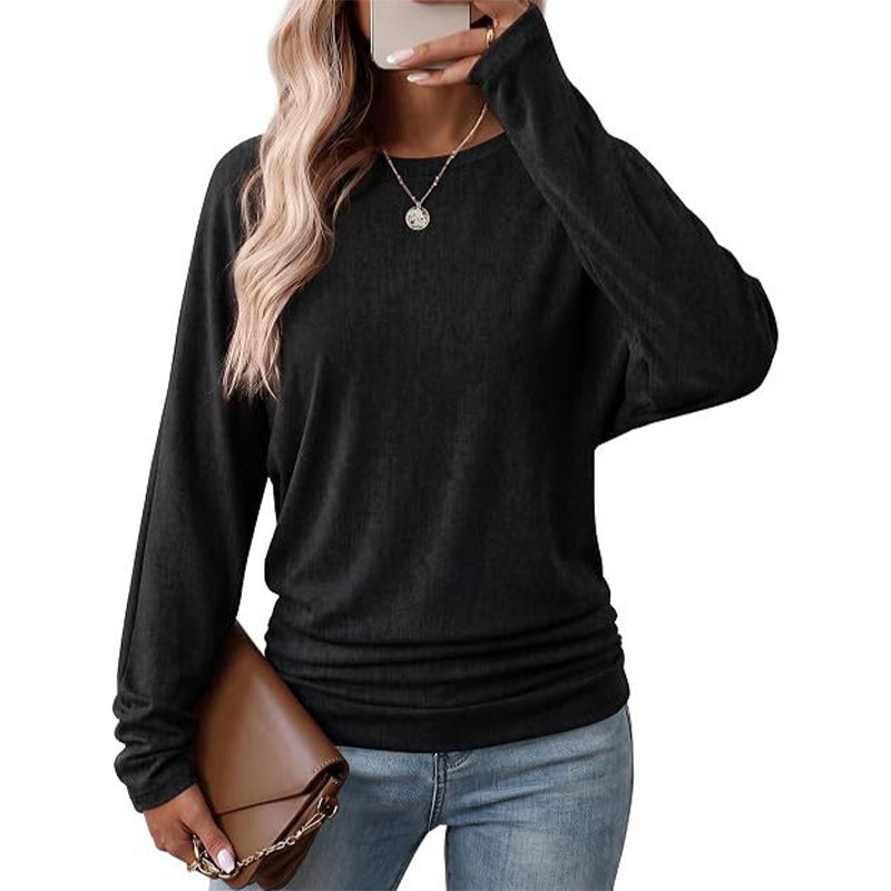 Women's Loose Knit Jumper — Batwing Sleeves, Side Ruched 🧥