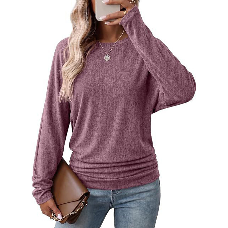 Women's Loose Knit Jumper — Batwing Sleeves, Side Ruched 🧥