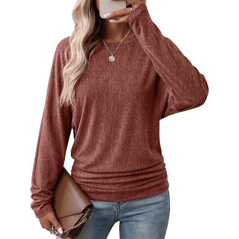 Women's Loose Knit Jumper — Batwing Sleeves, Side Ruched 🧥