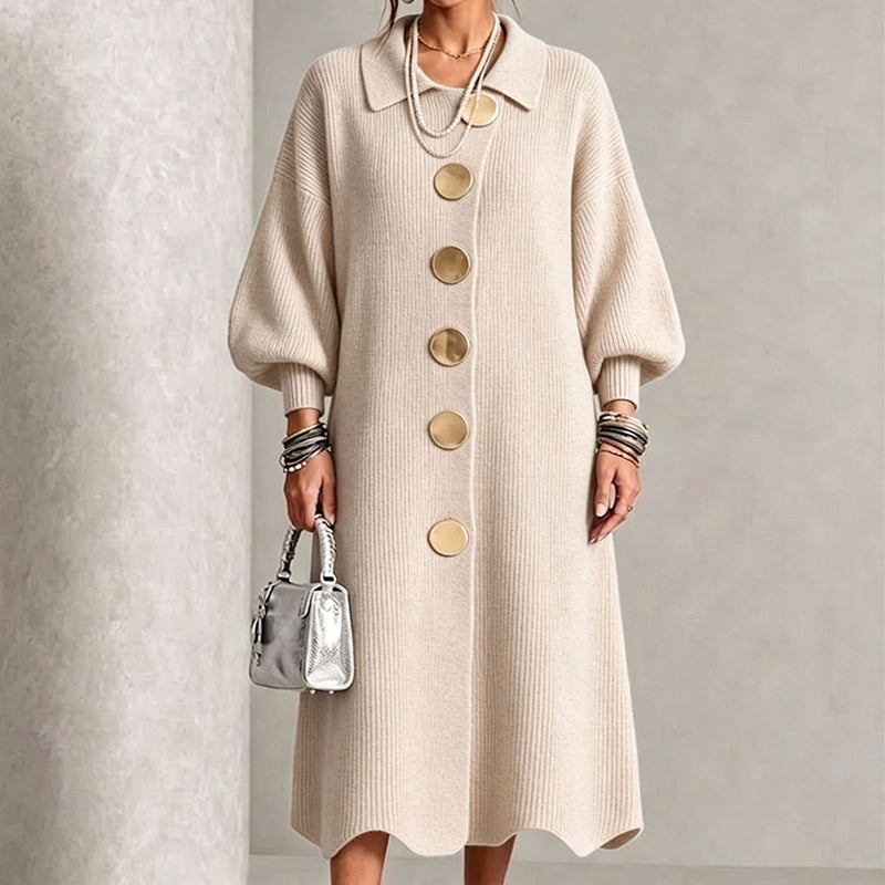 Lantern Sleeve & Ribbed Knit — Women’s Maxi Dress 🧶👗