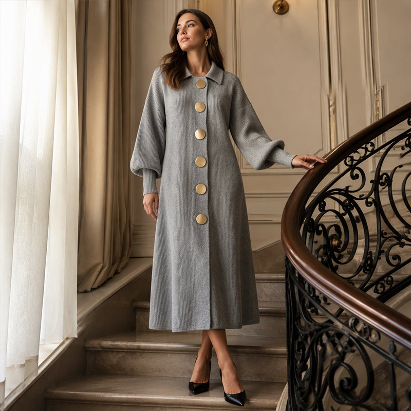Lantern Sleeve & Ribbed Knit — Women’s Maxi Dress 🧶👗