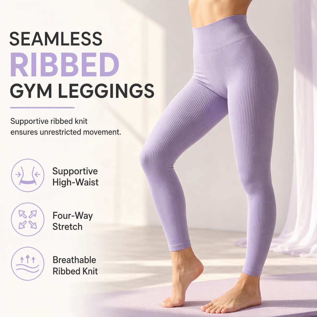 High Waisted Seamless Ribbed Leggings — Yoga Gym Workout 🌿🌬️