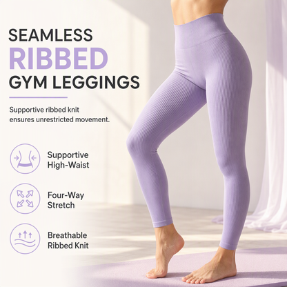 High Waisted Seamless Ribbed Leggings — Yoga Gym Workout 🌿🌬️