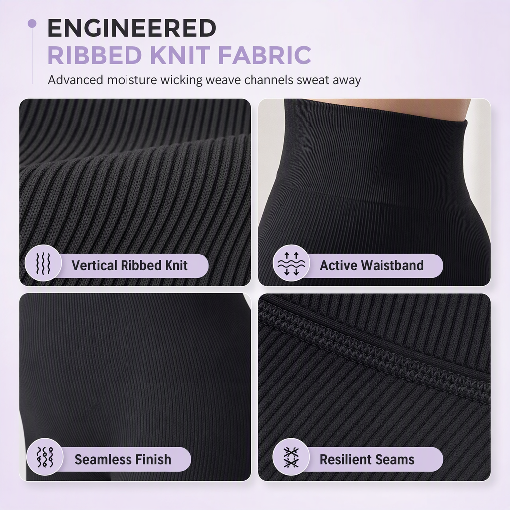 High Waisted Seamless Ribbed Leggings — Yoga Gym Workout 🌿🌬️