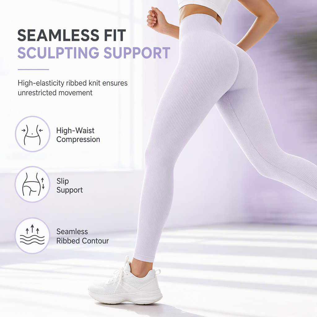 High Waisted Seamless Ribbed Leggings — Yoga Gym Workout 🌿🌬️