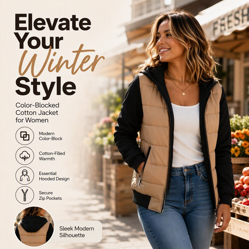 Women's Padded Hooded Jacket — Color-Block 🧥