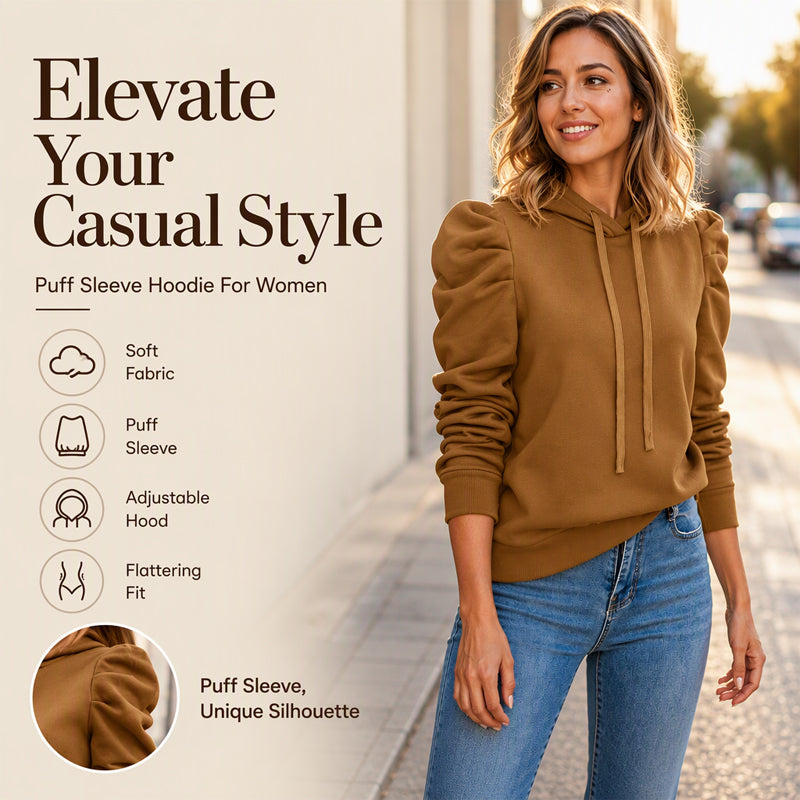 🧥 Women's Casual Chic Puff Sleeve Hoodie | Effortless Style & Everyday Comfort ✨