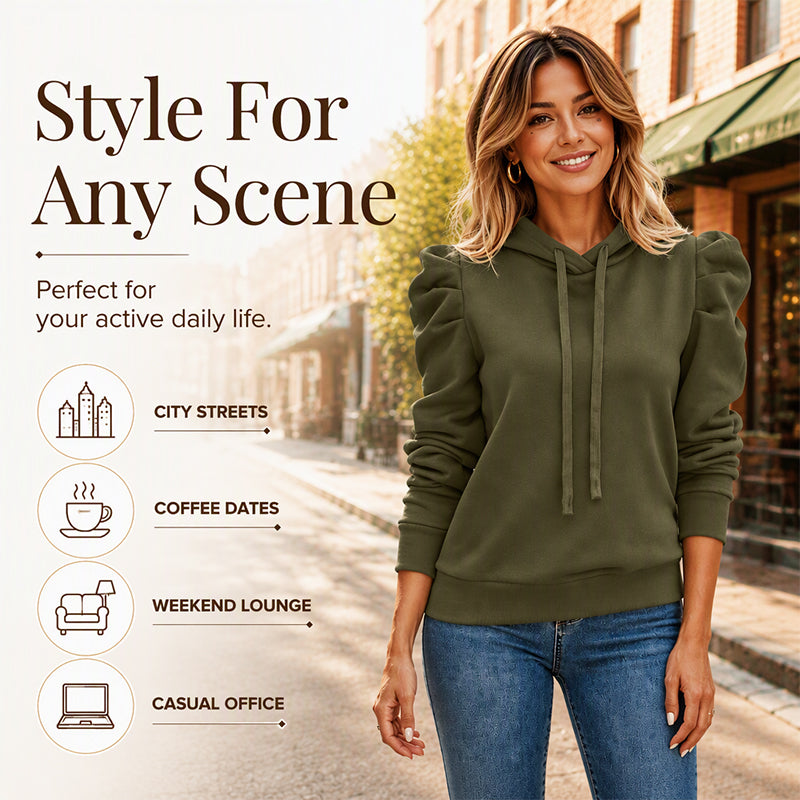 🧥 Women's Casual Chic Puff Sleeve Hoodie | Effortless Style & Everyday Comfort ✨