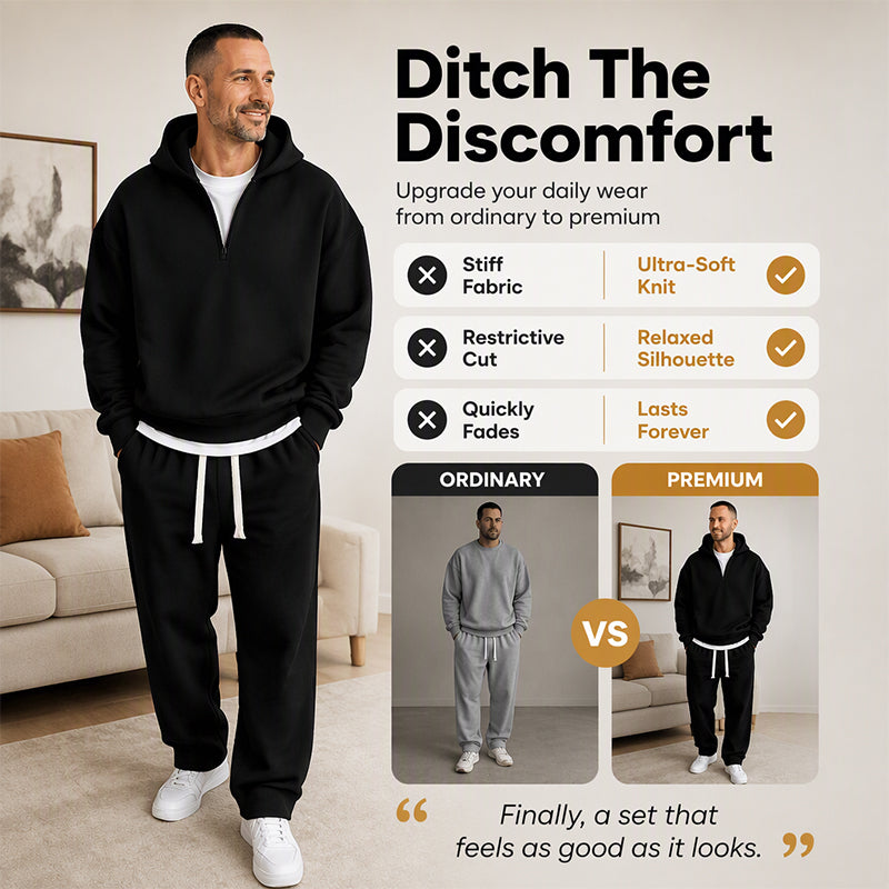 ❄️ Men's Casual Half-Zip Hoodie & Wide-Leg Pants Set | Effortless Matching & Everyday Comfort ✨
