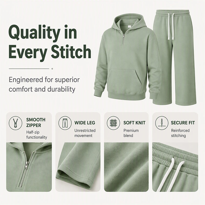❄️ Men's Casual Half-Zip Hoodie & Wide-Leg Pants Set | Effortless Matching & Everyday Comfort ✨