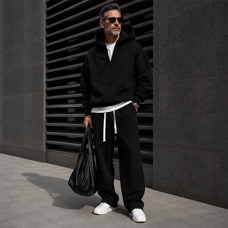 ❄️ Men's Casual Half-Zip Hoodie & Wide-Leg Pants Set | Effortless Matching & Everyday Comfort ✨
