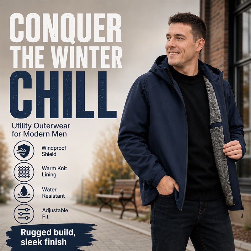 🧥 Men's Windproof Plush-Lined Hooded Jacket | Warm Coverage & Everyday Comfort ✨