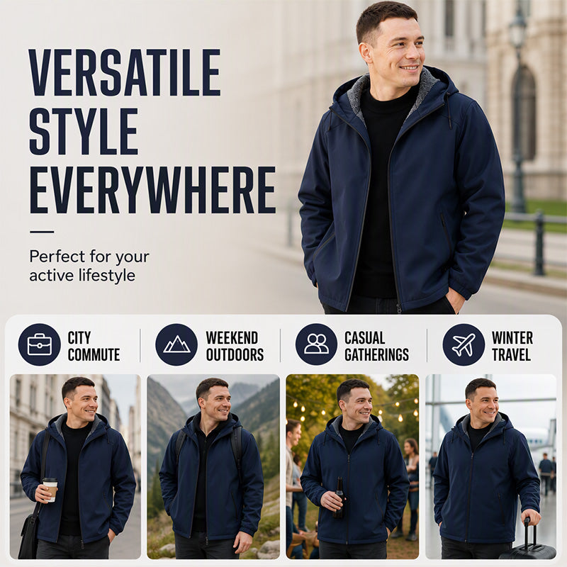 🧥 Men's Windproof Plush-Lined Hooded Jacket | Warm Coverage & Everyday Comfort ✨