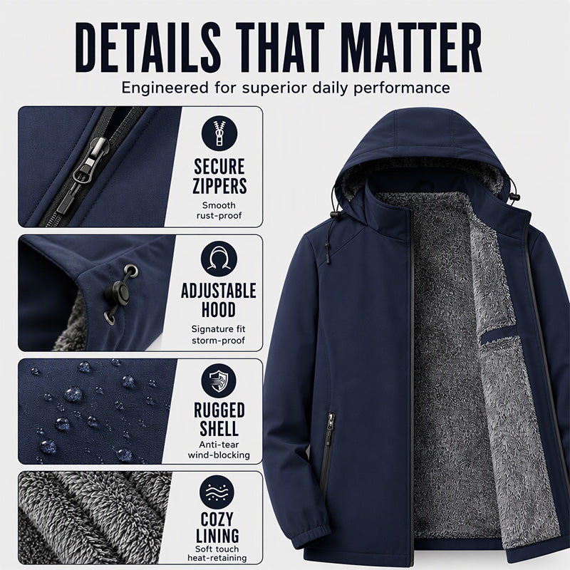 🧥 Men's Windproof Plush-Lined Hooded Jacket | Warm Coverage & Everyday Comfort ✨