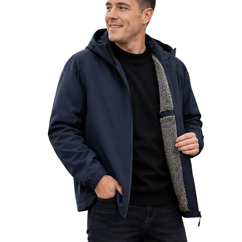 🧥 Men's Windproof Plush-Lined Hooded Jacket | Warm Coverage & Everyday Comfort ✨