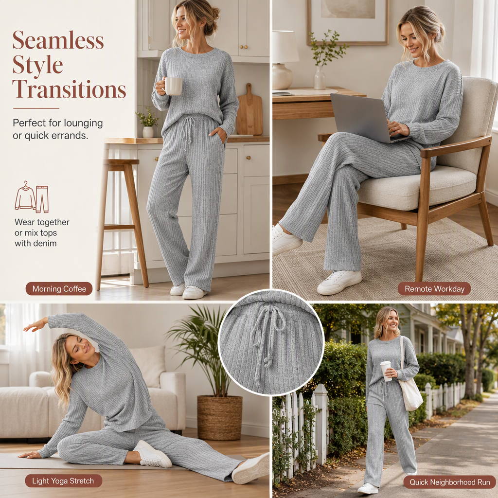 🏡🧥 Women's Casual Knit Loungewear Set | Cozy Comfort & Easy Relaxing Style ✨