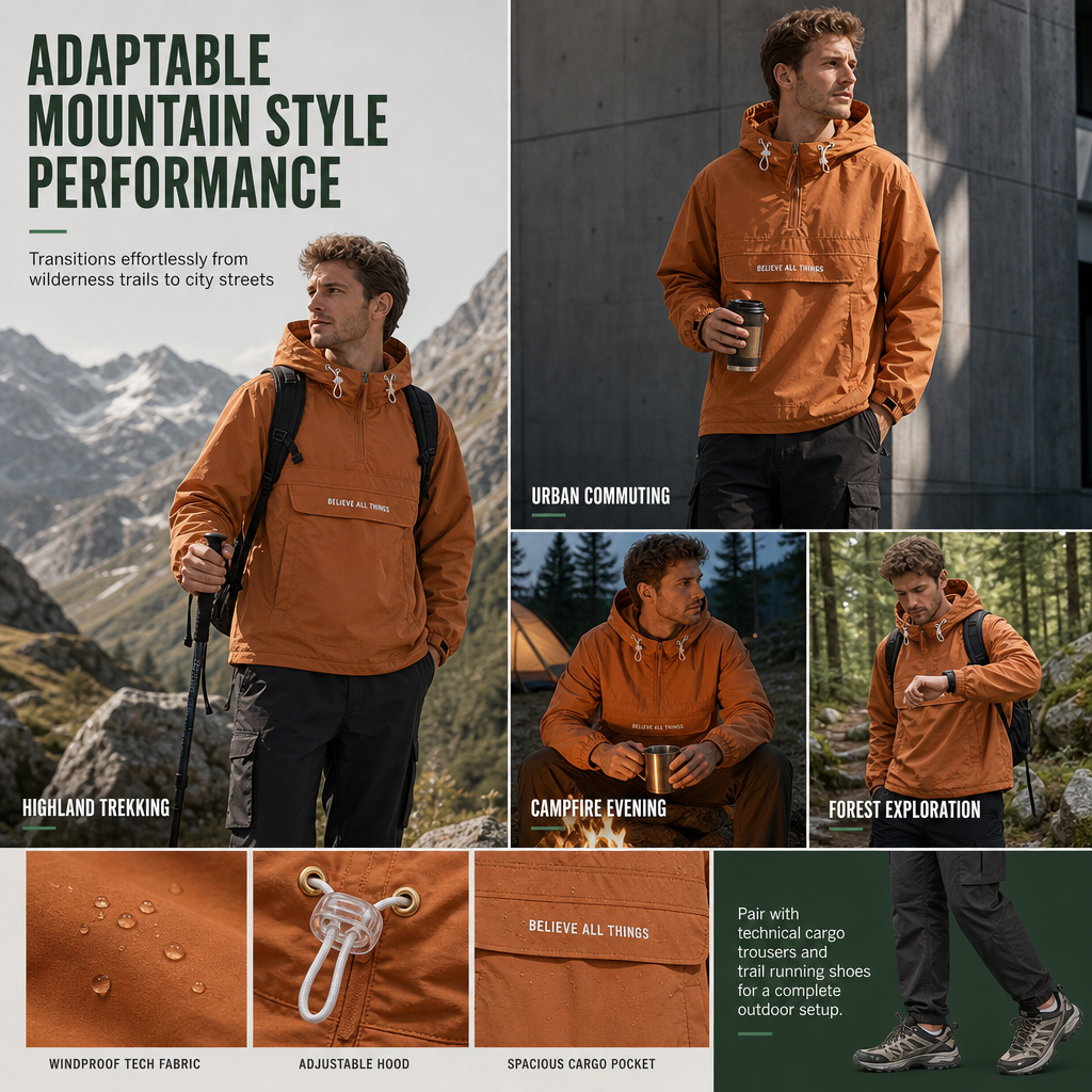 🧥 Outdoor Multi-Pocket Hooded Hiking Windbreaker Jacket | Lightweight Protection & Trail-Ready Utility ✨