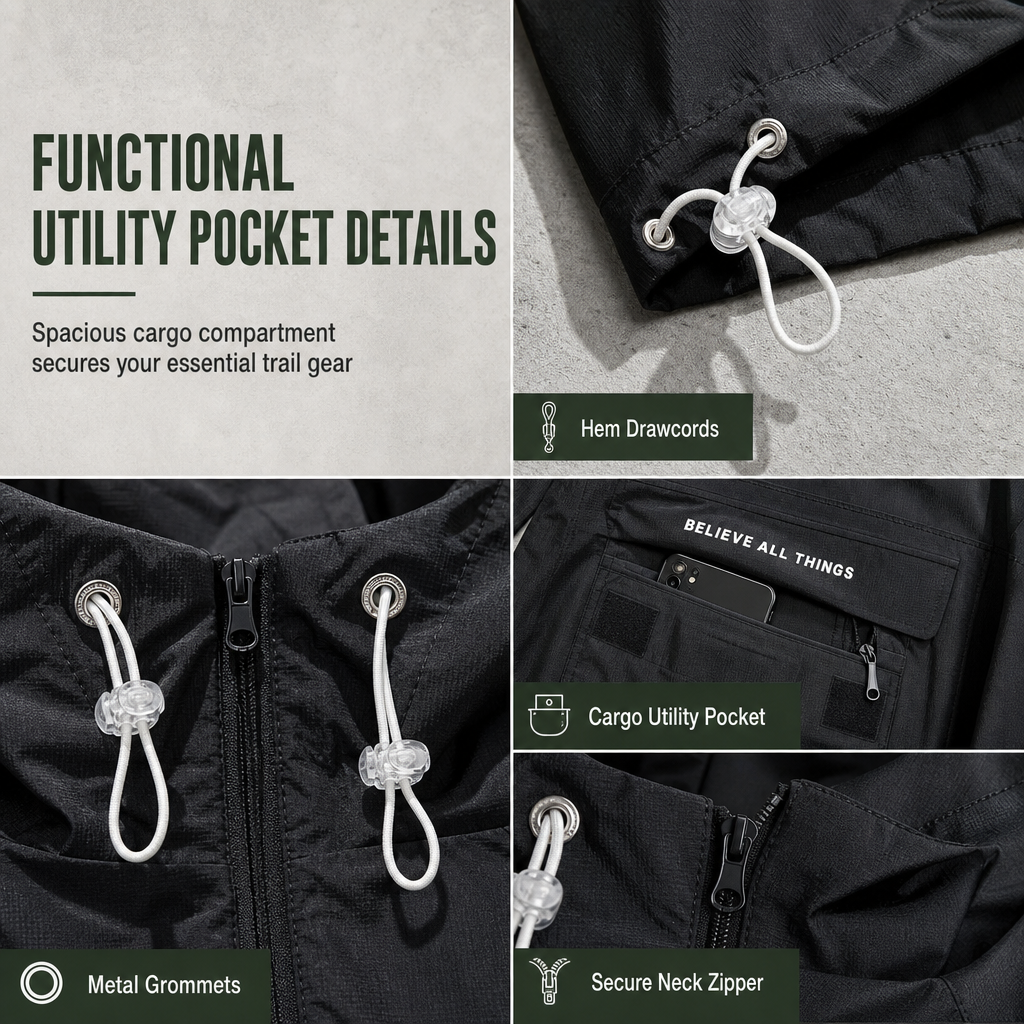🧥 Outdoor Multi-Pocket Hooded Hiking Windbreaker Jacket | Lightweight Protection & Trail-Ready Utility ✨