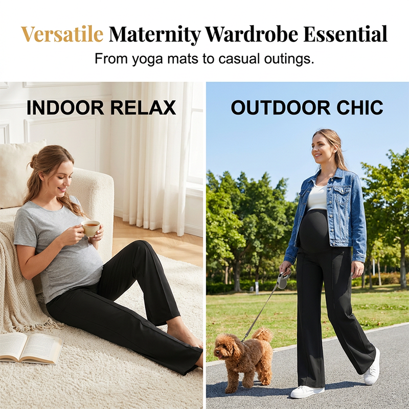 🤰 Women's Over Bump Maternity Wide Leg Lounge Pants | High Waist Pregnancy Trousers with Pockets ✨