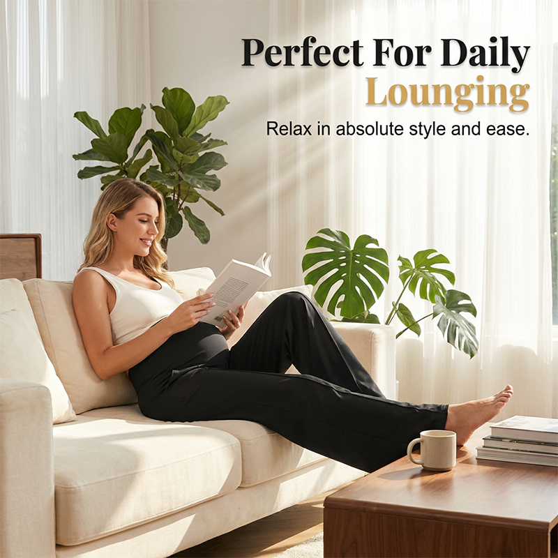 🤰 Women's Over Bump Maternity Wide Leg Lounge Pants | High Waist Pregnancy Trousers with Pockets ✨