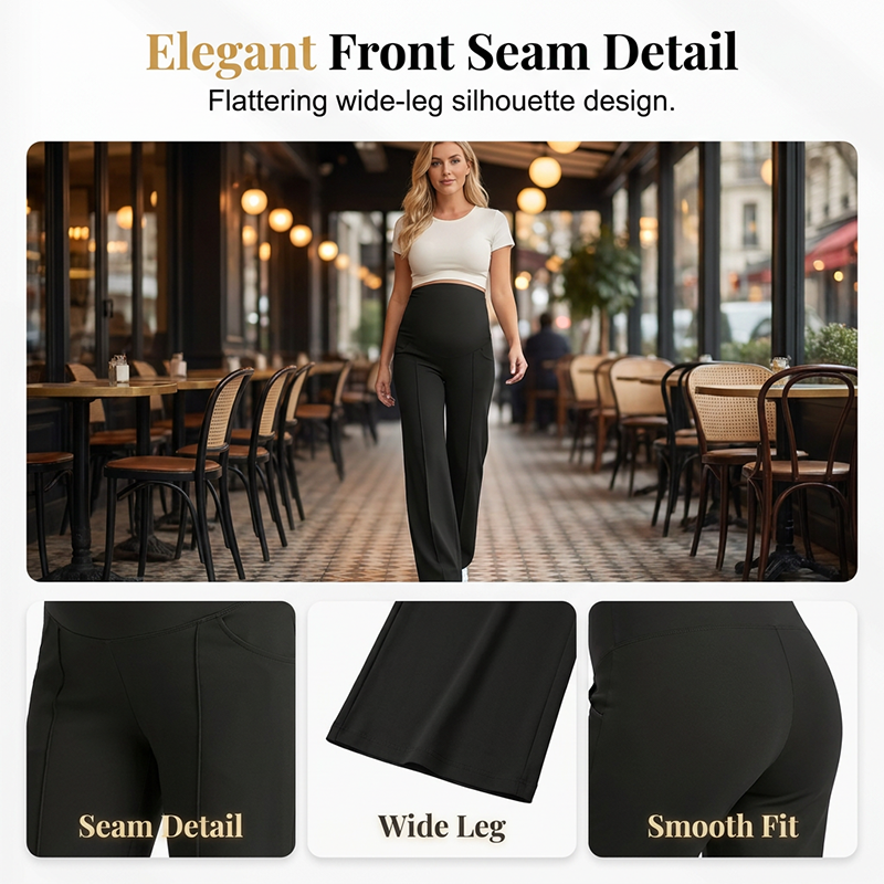 🤰 Women's Over Bump Maternity Wide Leg Lounge Pants | High Waist Pregnancy Trousers with Pockets ✨