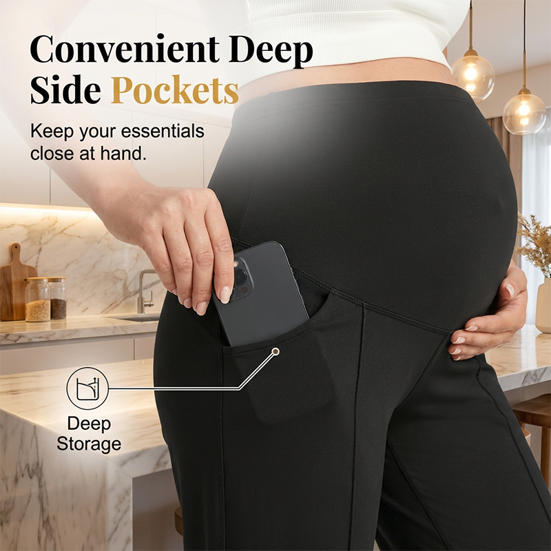 🤰 Women's Over Bump Maternity Wide Leg Lounge Pants | High Waist Pregnancy Trousers with Pockets ✨