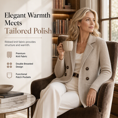 💖🧥 Women's Double-Breasted Ribbed Knit Cardigan | Pockets & Notched Lapel, Easy Layering ✨