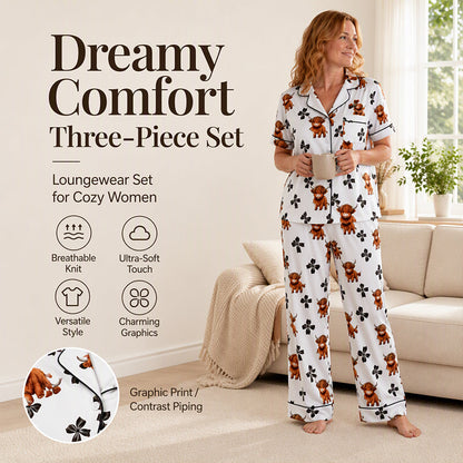 Women's Highland Cow Print 3-Piece Pajama Set