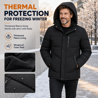 Men's Winter Fleece Lined Coat with Detachable Hood