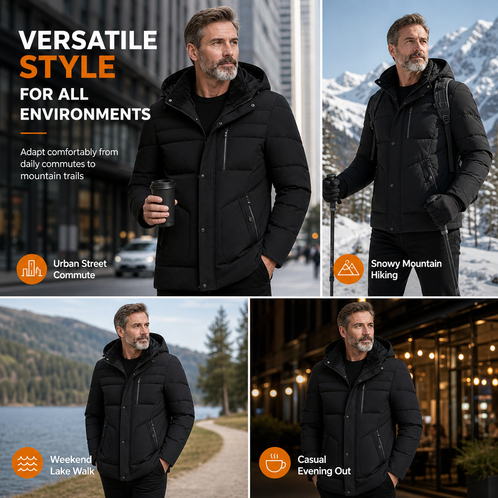 Men's Winter Fleece Lined Coat with Detachable Hood