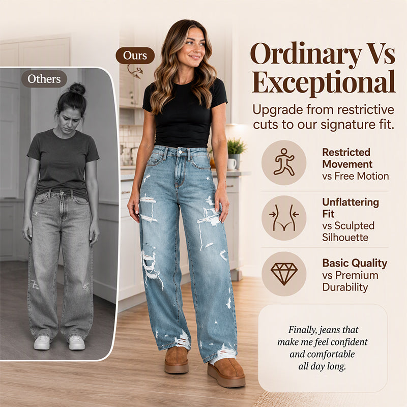 Women's Chic Distressed Denim Wide-Leg Pants