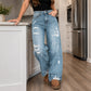 Women's Chic Distressed Denim Wide-Leg Pants