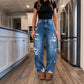 Women's Chic Distressed Denim Wide-Leg Pants