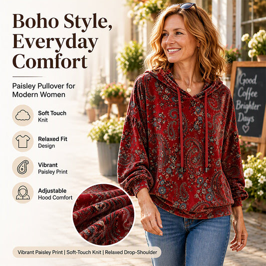 🍁🧥 Women's Paisley Print Drawstring Hoodie | Easy Style & Everyday Comfort ✨