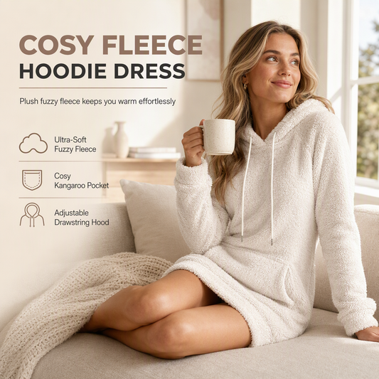 ☁️ Women's Fuzzy Fleece Pullover Hoodie Dress | Cosy Casual Fit – Perfect for Lounging & Errands ✨