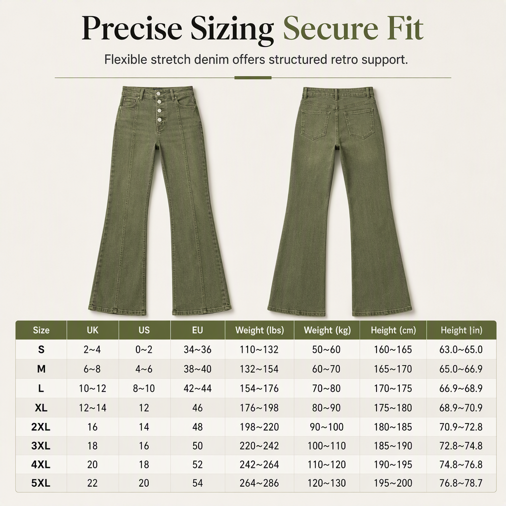 🖤Black Friday Sale:50% OFF🖤 Women's Olive Green High-Waisted Multi-Button Flare Jeans with Vertical Front Seams