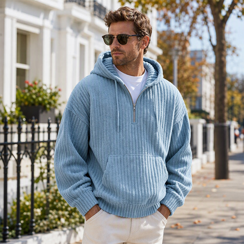 Men's Casual Half-Zip Corduroy Hoodie