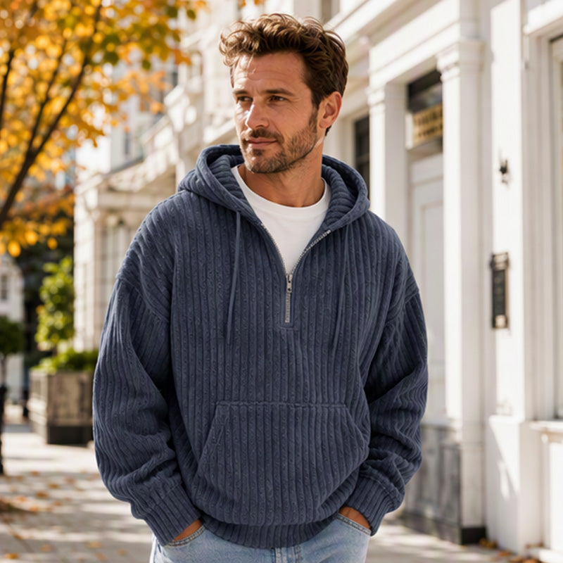 Men's Casual Half-Zip Corduroy Hoodie