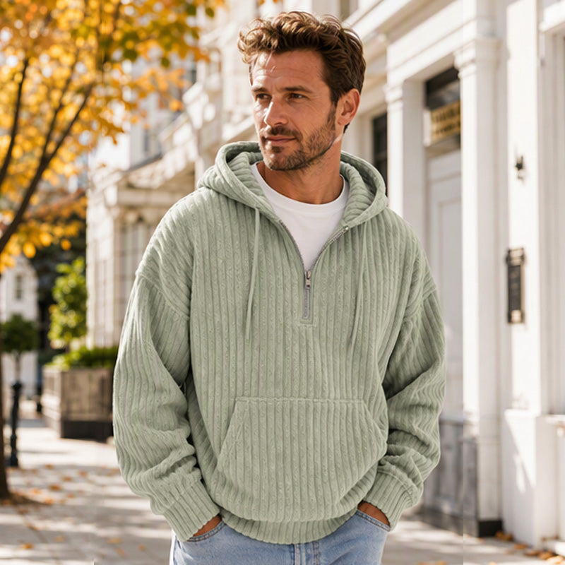 Men's Casual Half-Zip Corduroy Hoodie