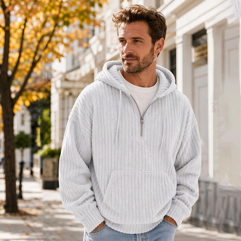Men's Casual Half-Zip Corduroy Hoodie