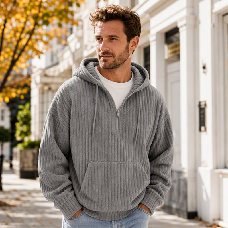 Men's Casual Half-Zip Corduroy Hoodie