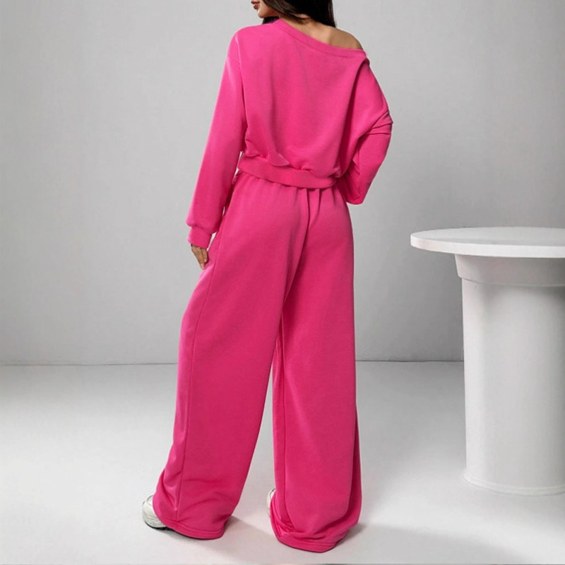 👚 Women's Off-Shoulder Sweatshirt & Wide-Leg Pants Set | Relaxed Co-ord – Effortless Loungewear for Home & Out ✨
